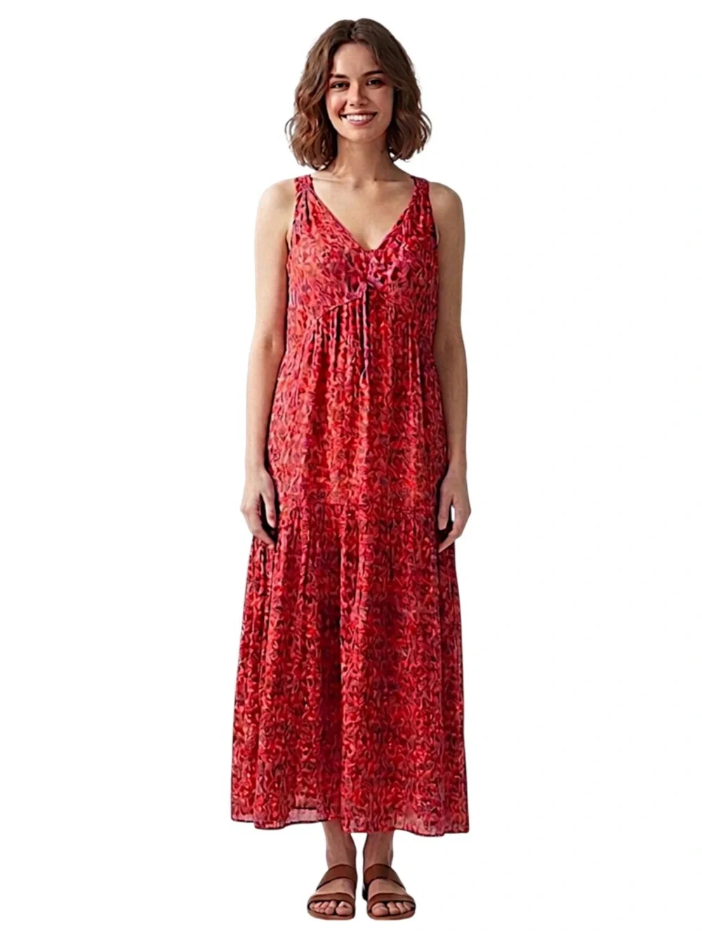 Joie Red Tiered Maxi Dress in Tea Rose NWT Size XL